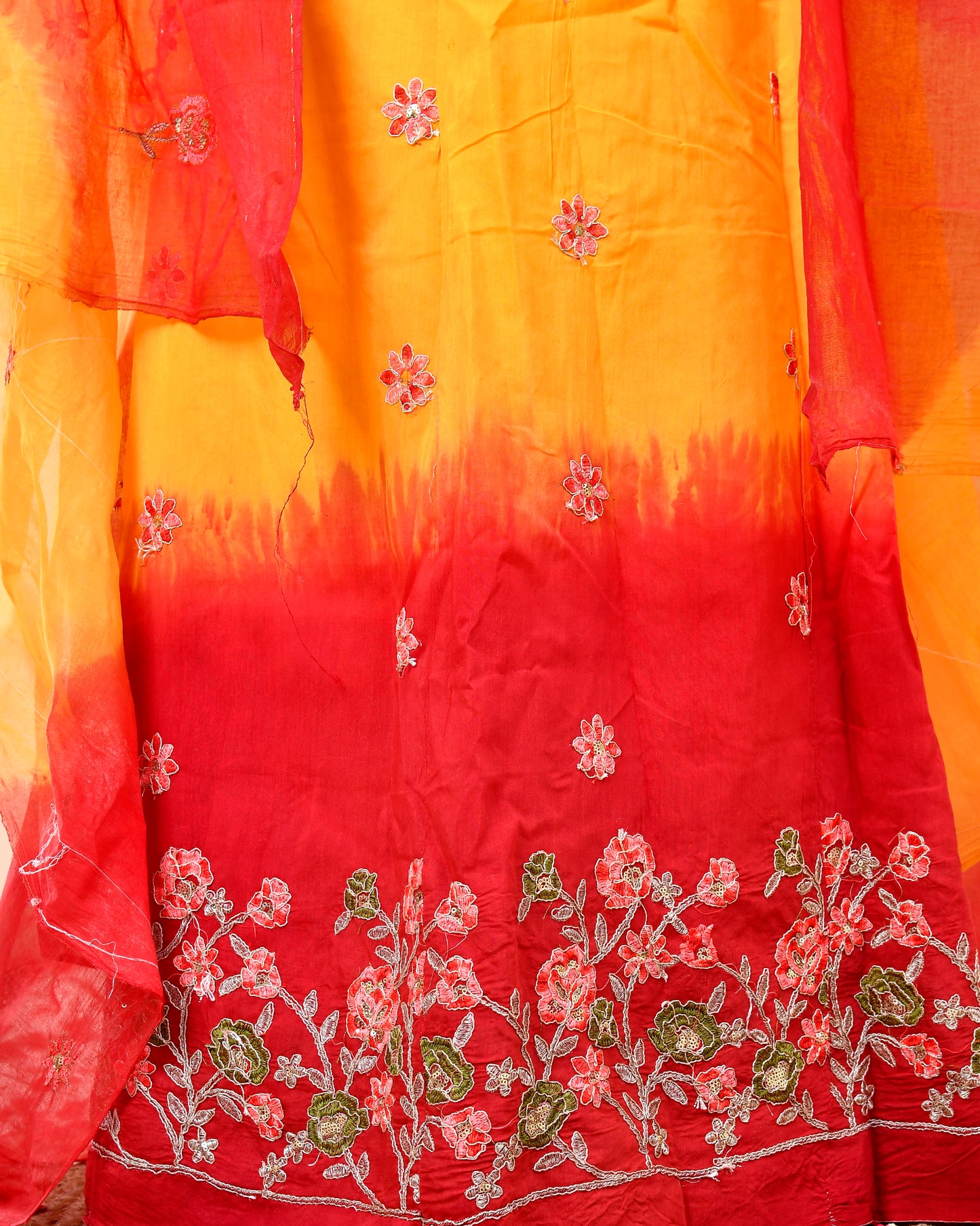 Orange Yellow Modal Silk Rajputi Suit