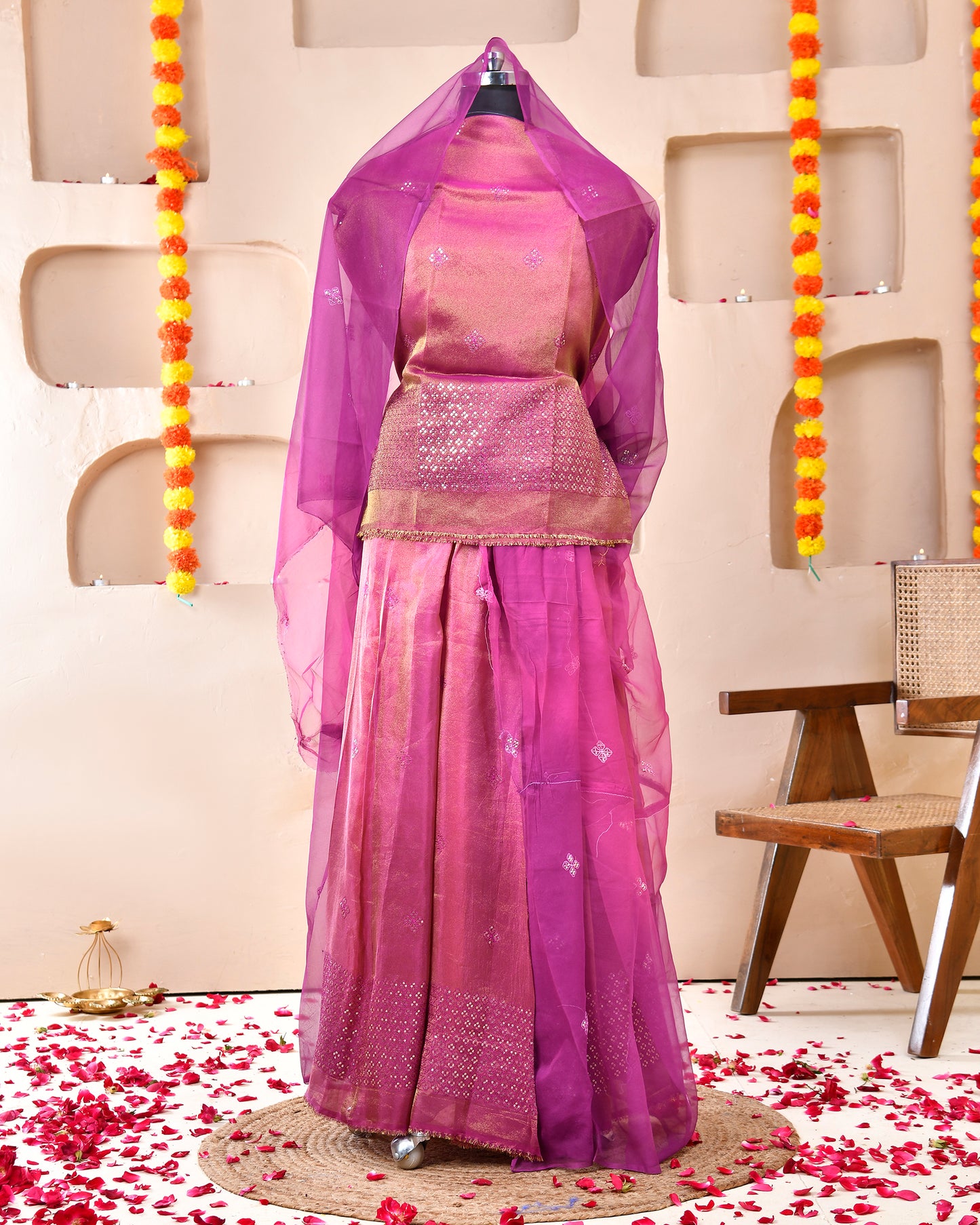 Purple Tissue Tari Work Rajputi Suit