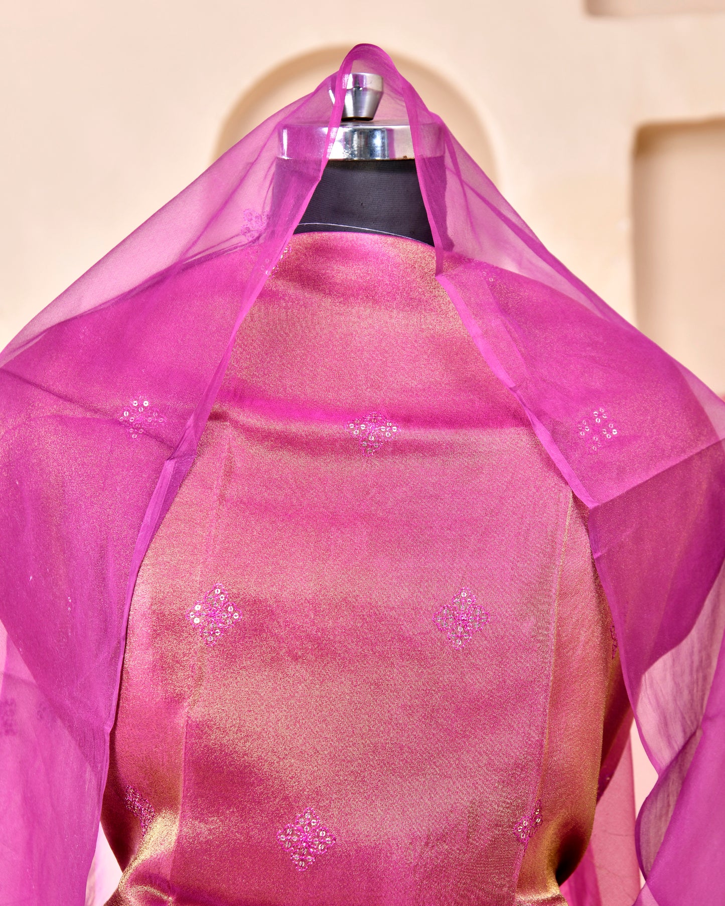 Purple Tissue Tari Work Rajputi Suit