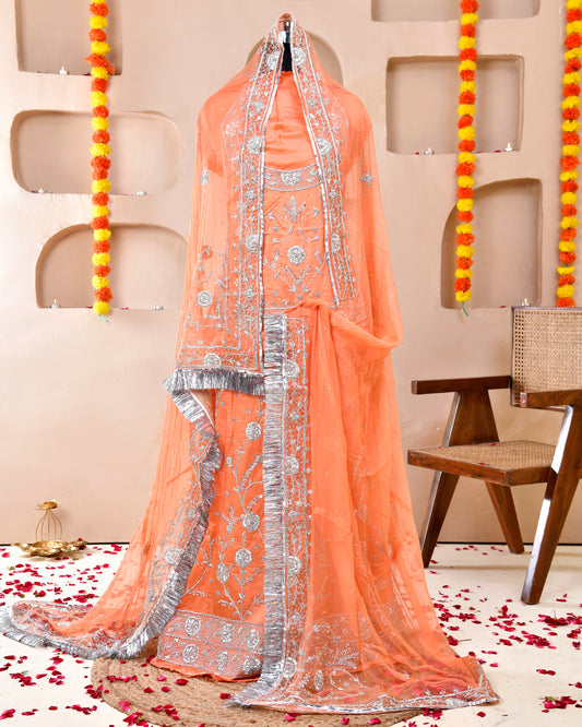 Zardozi Work Peach Rajputi Poshak