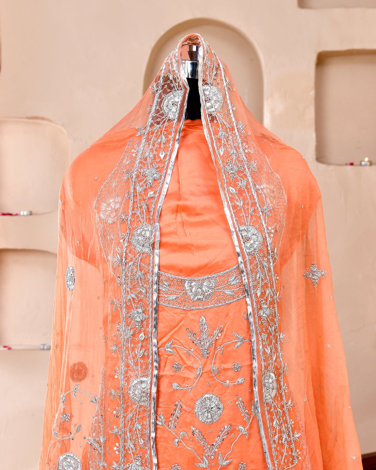 Zardozi Work Peach Rajputi Poshak