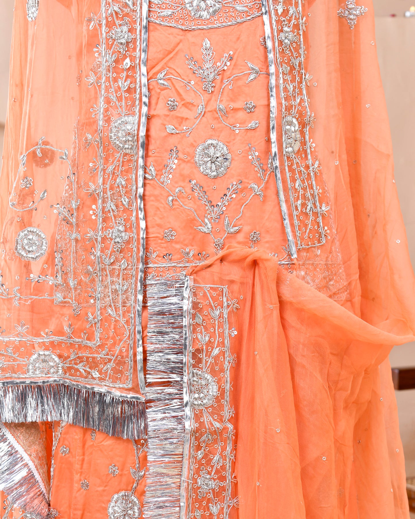 Zardozi Work Peach Rajputi Poshak
