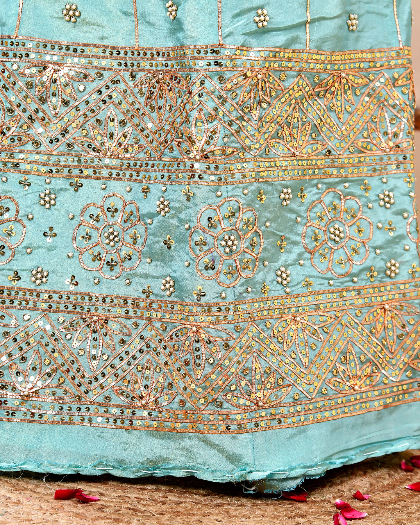 Sea Green Copper Moti Zardozi Rajputi Poshak