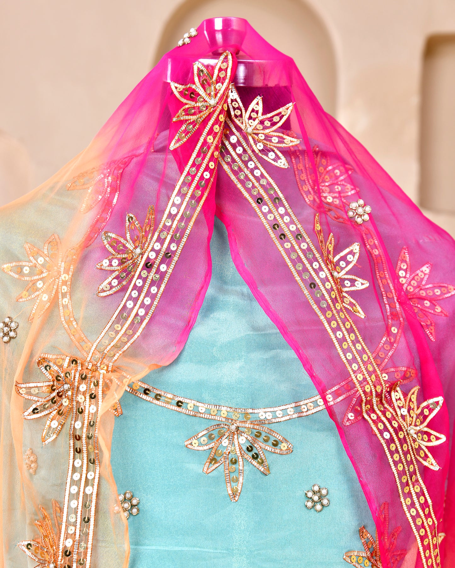 Sea Green Copper Moti Zardozi Rajputi Poshak