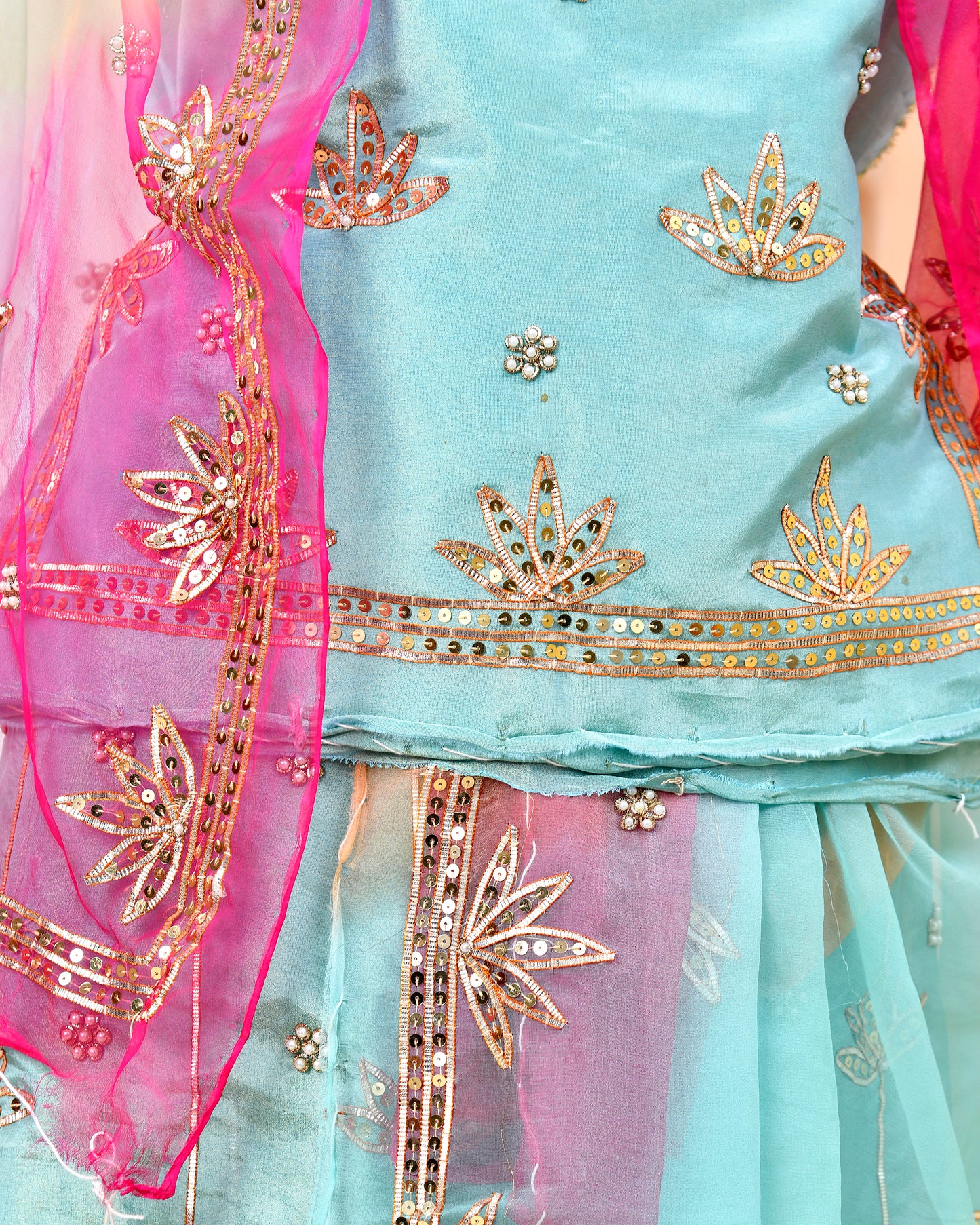 Sea Green Copper Moti Zardozi Rajputi Poshak