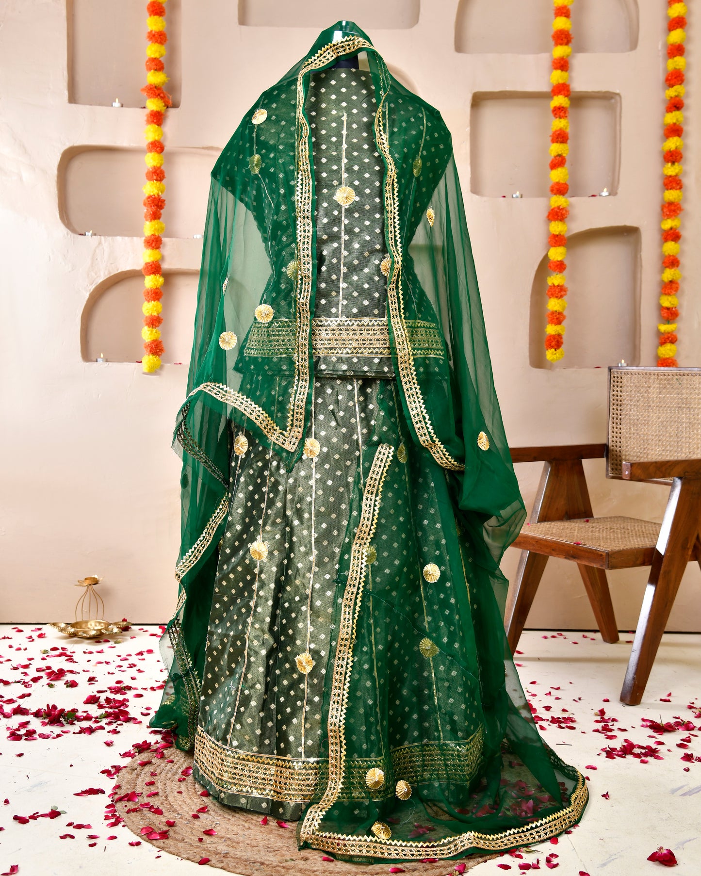 Bottle Green Kachri Work Rajputi Suit