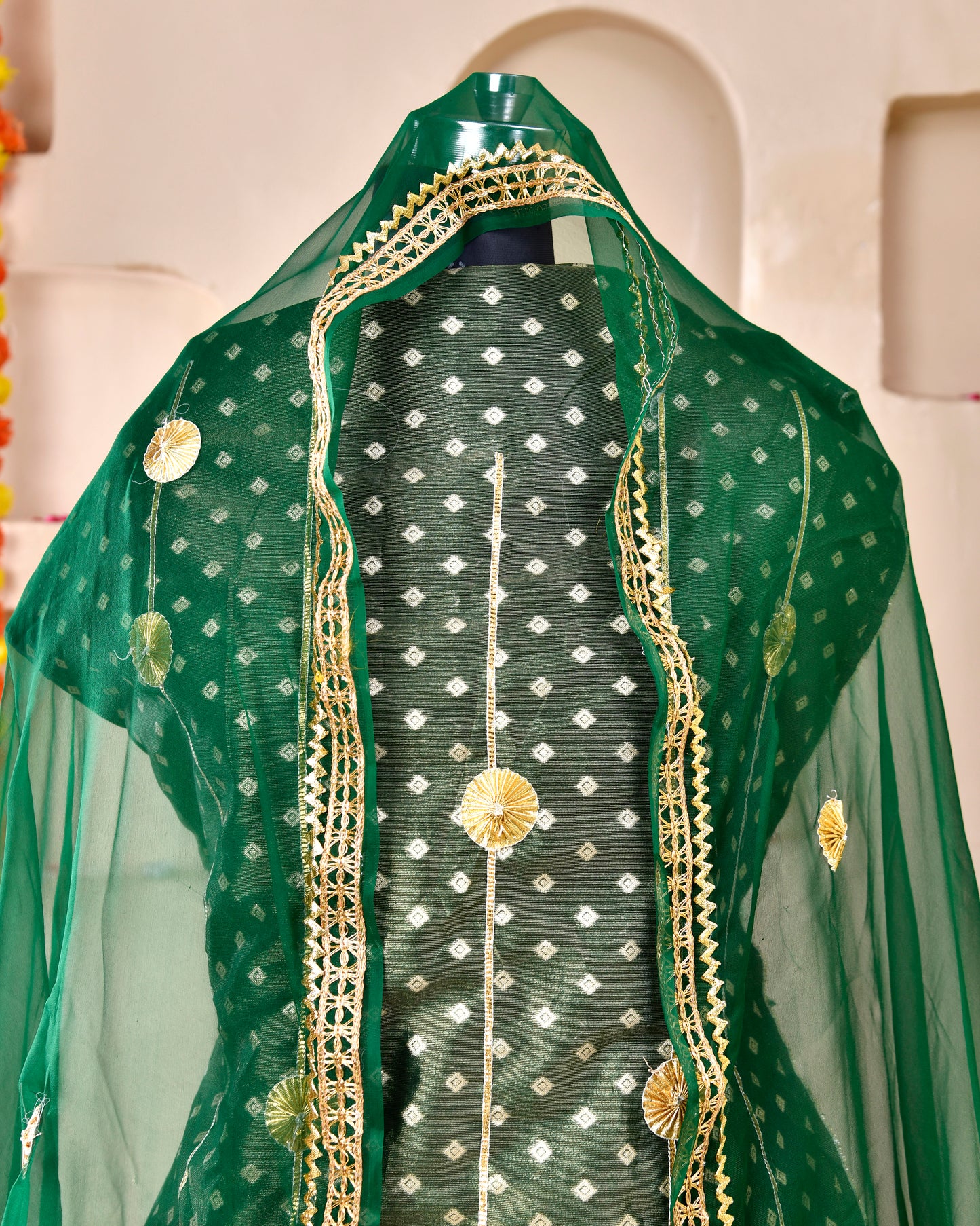Bottle Green Kachri Work Rajputi Suit