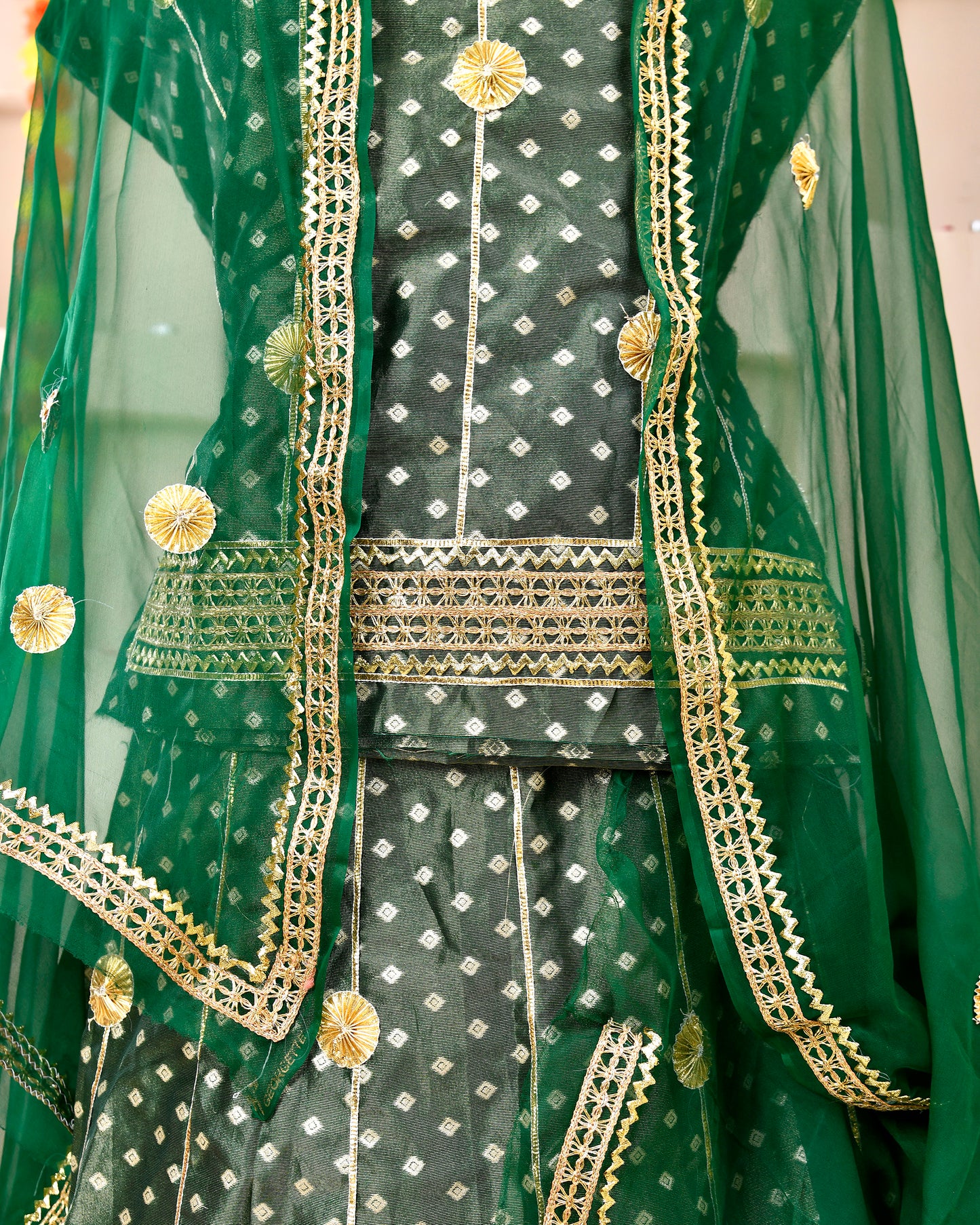 Bottle Green Kachri Work Rajputi Suit