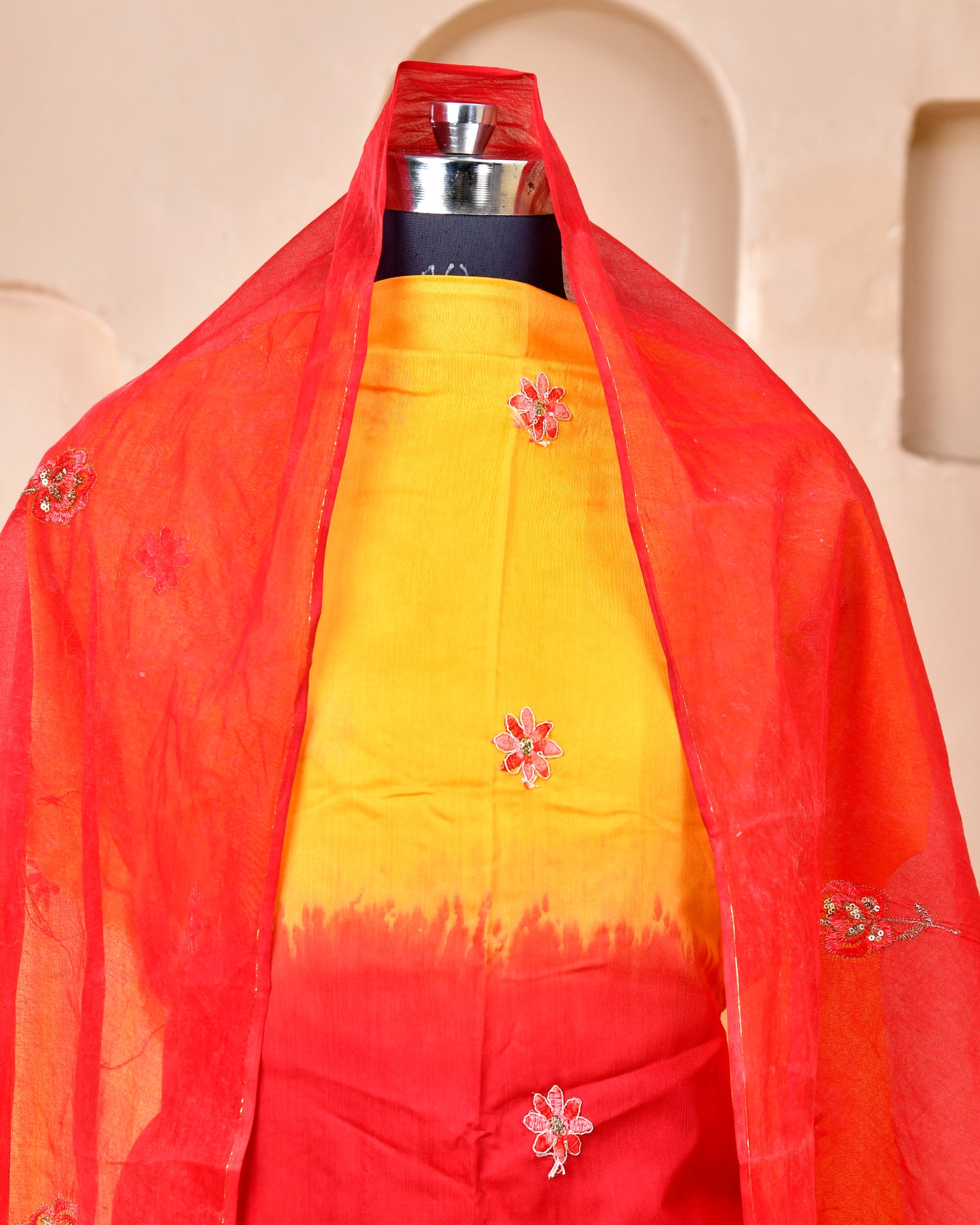 Orange Yellow Modal Silk Rajputi Suit
