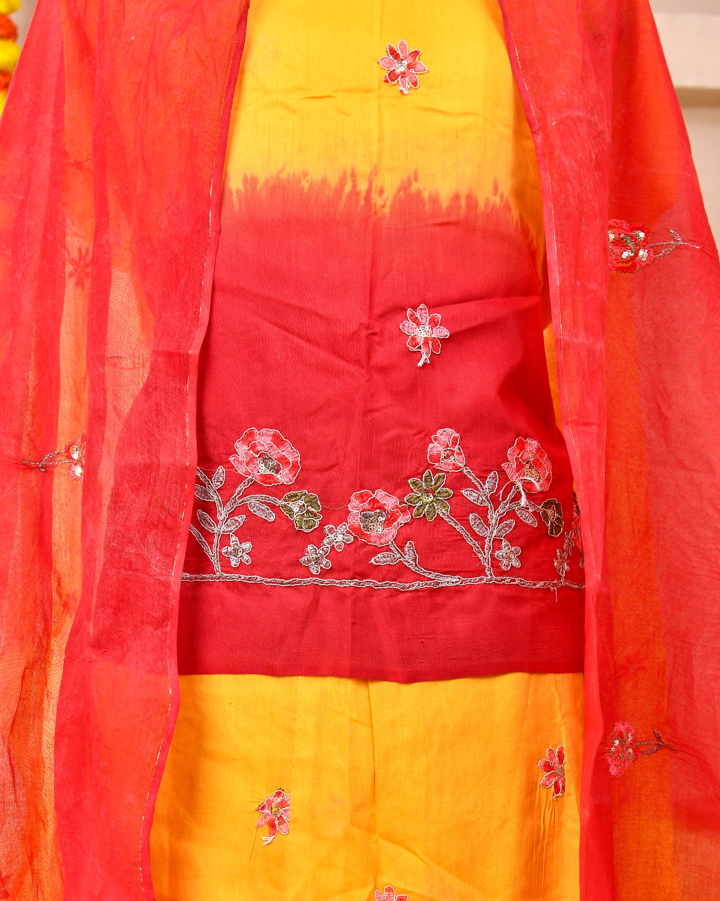 Orange Yellow Modal Silk Rajputi Suit