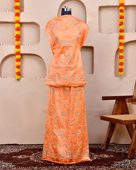 Peach Bamber Satin Rajputi Poshak