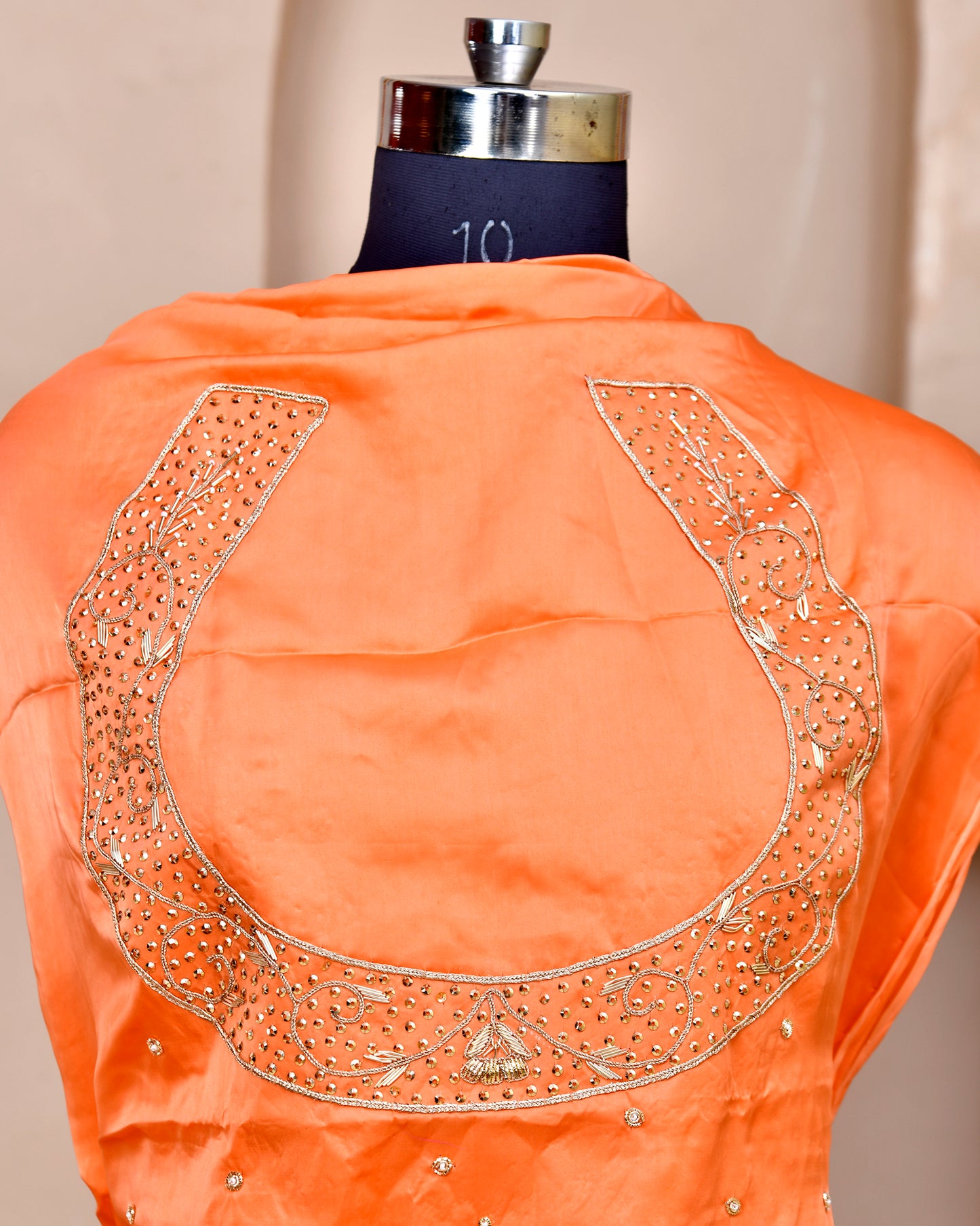 Peach Bamber Satin Rajputi Poshak