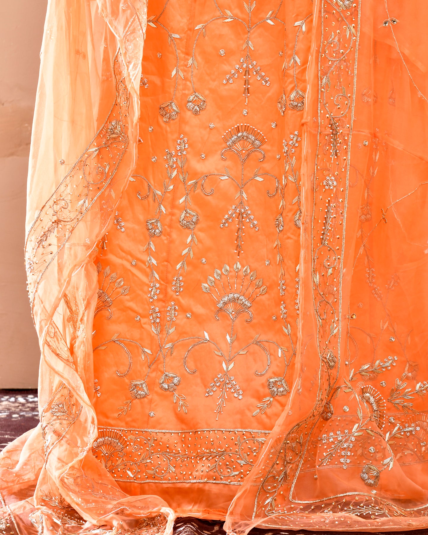 Peach Bamber Satin Rajputi Poshak