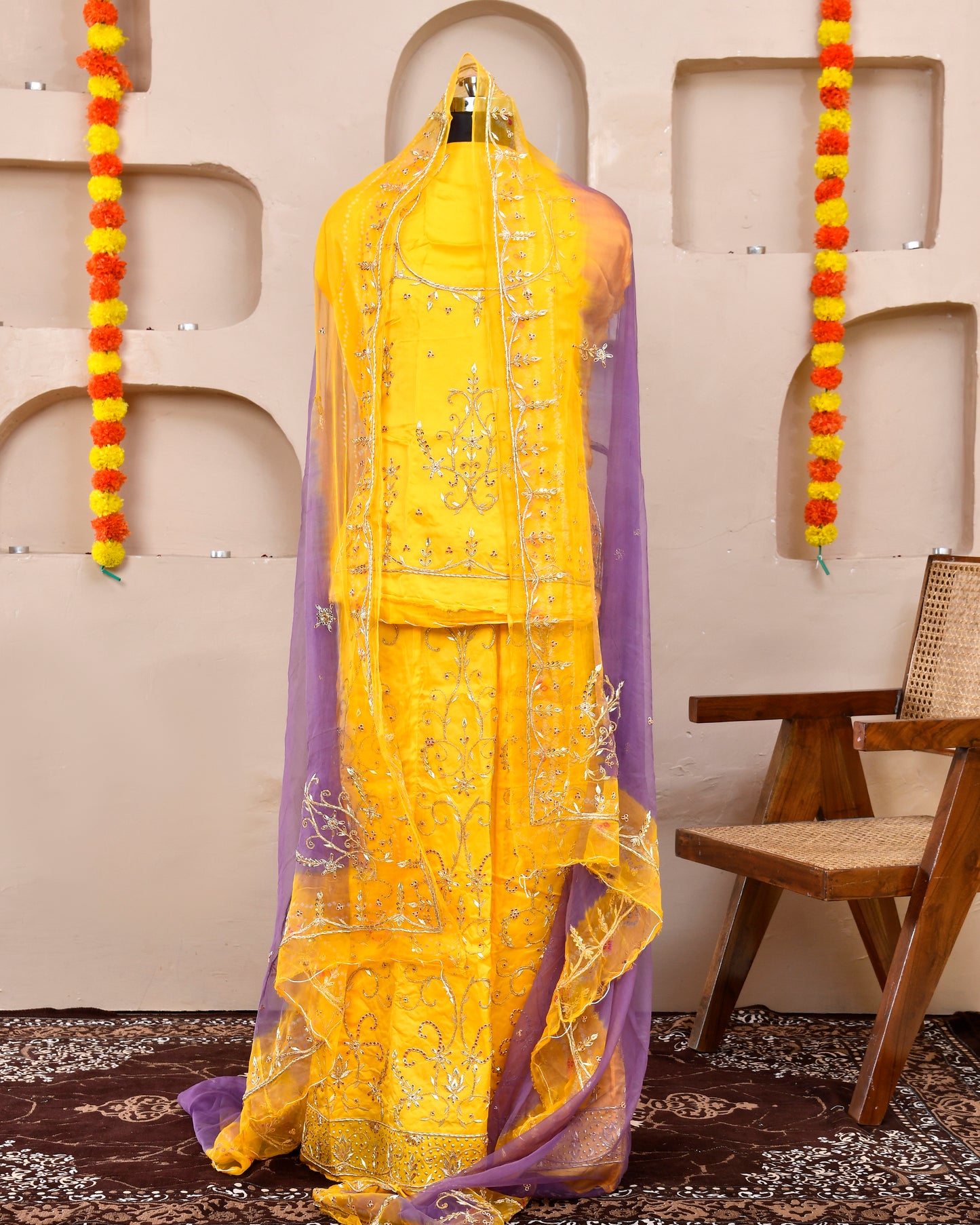 Yellow Handwork Rajputi Poshak