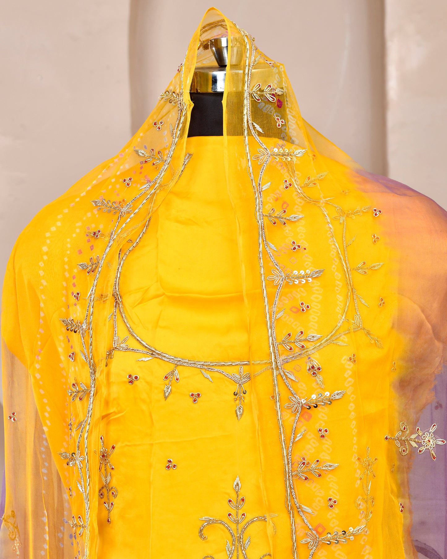 Yellow Handwork Rajputi Poshak