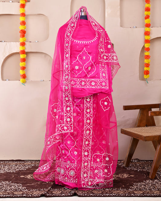 Hot Pink Handwork Rajputi Poshak