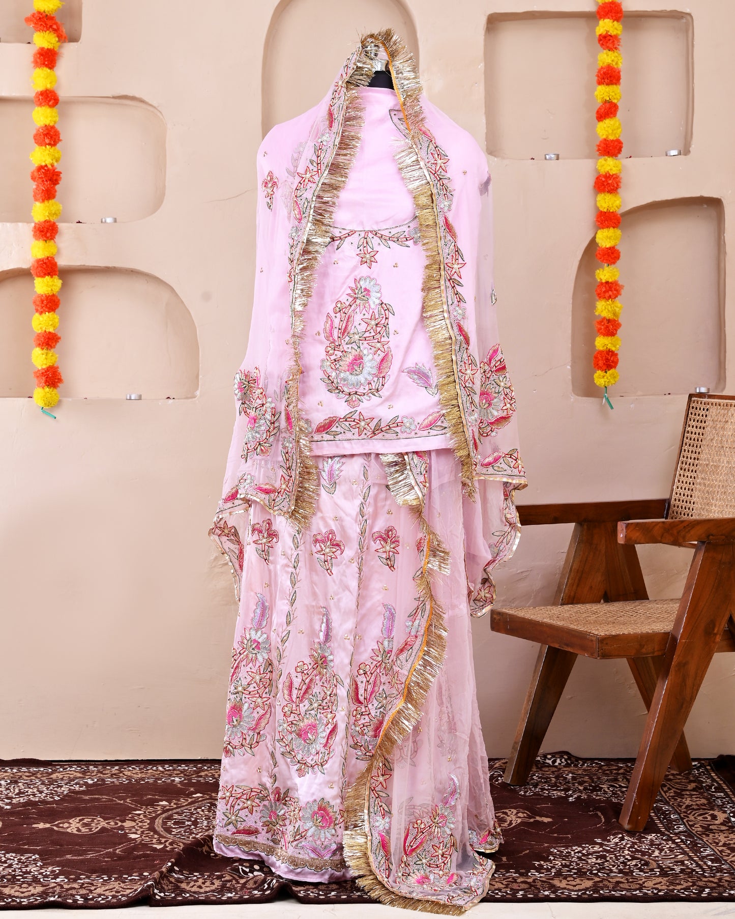 Pink Zardozi Work Rajputi Poshak