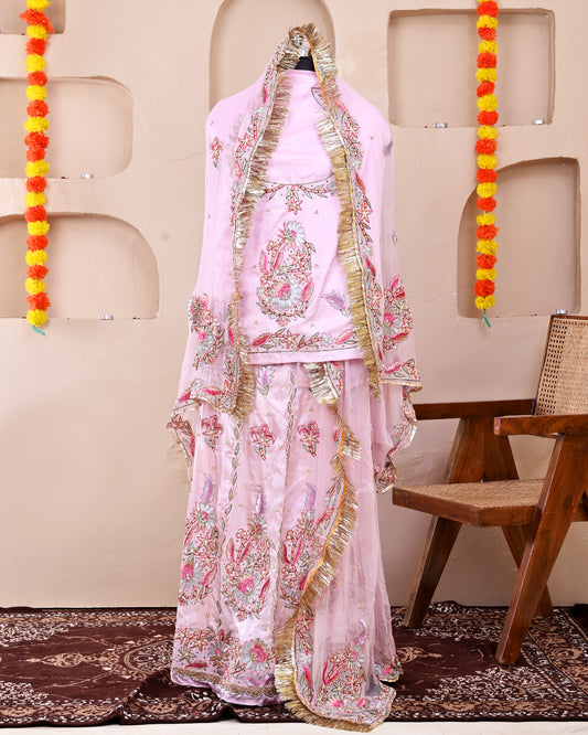 Pink Zardozi Work Rajputi Poshak