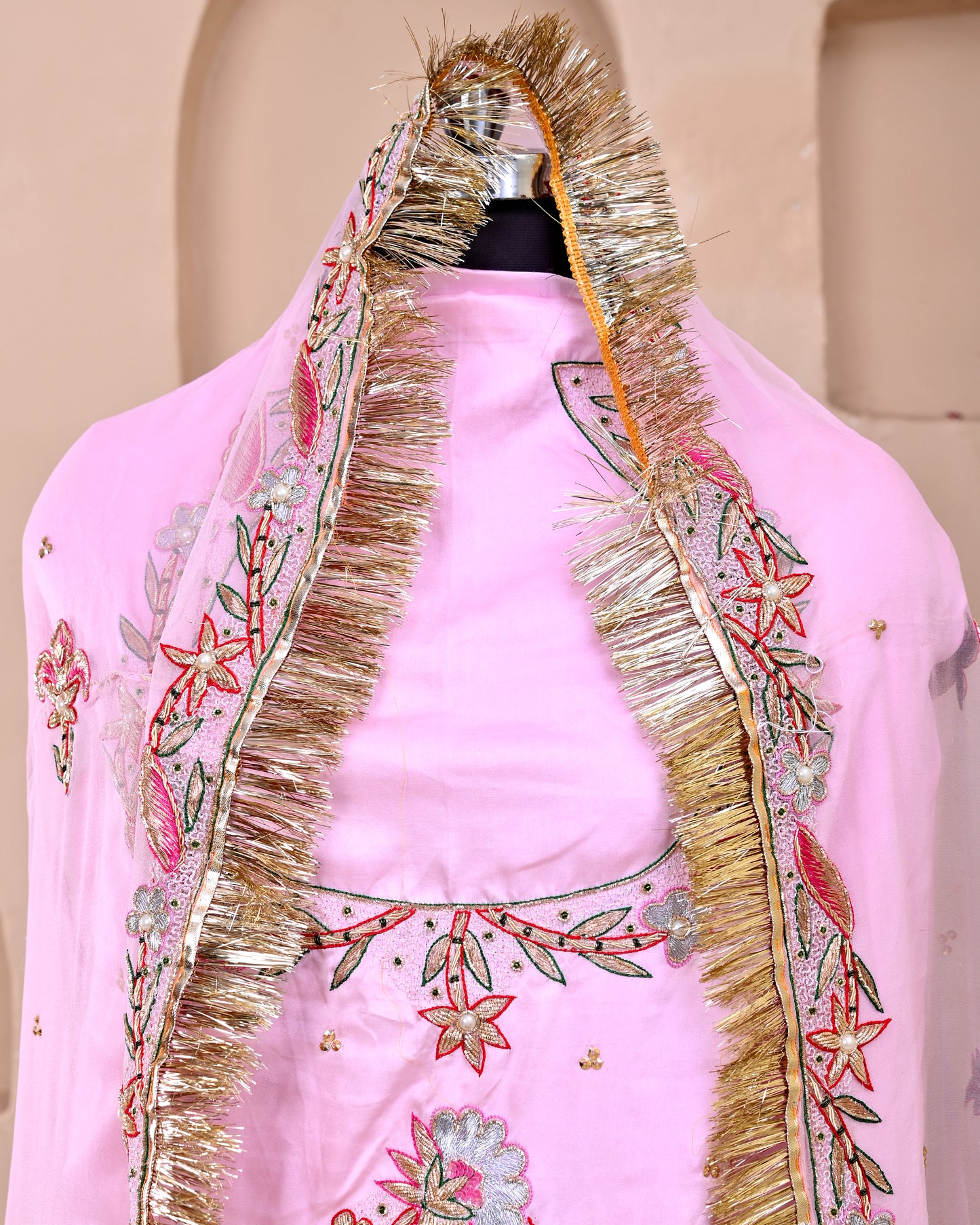 Pink Zardozi Work Rajputi Poshak