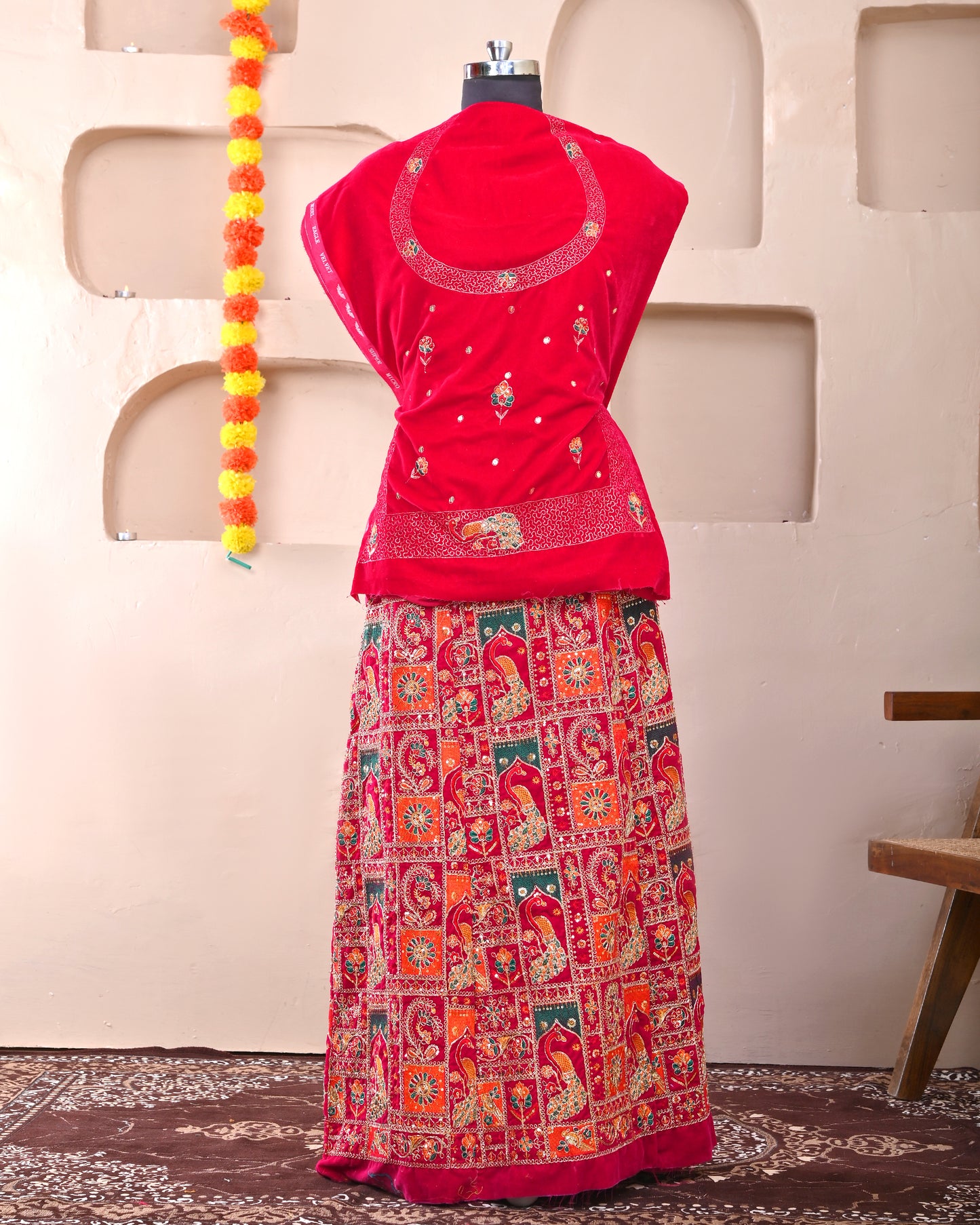 Red Velvet Mix Handwork Rajputi Suit