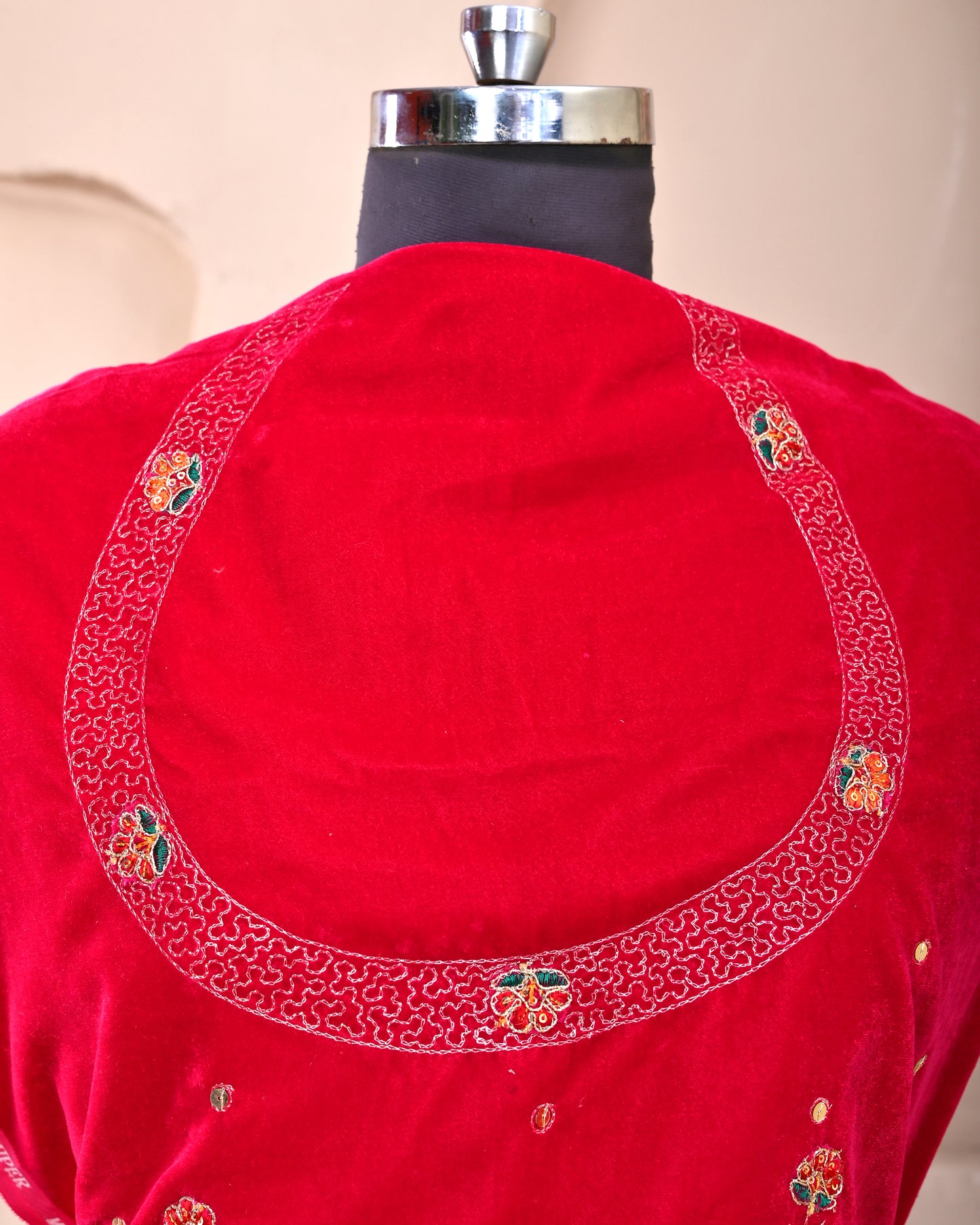 Red Velvet Mix Handwork Rajputi Suit