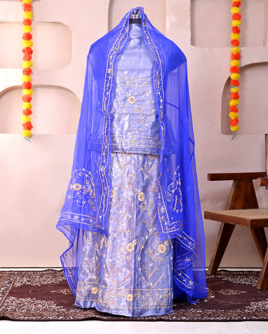 Royal Blue Floral Zardozi Poshak