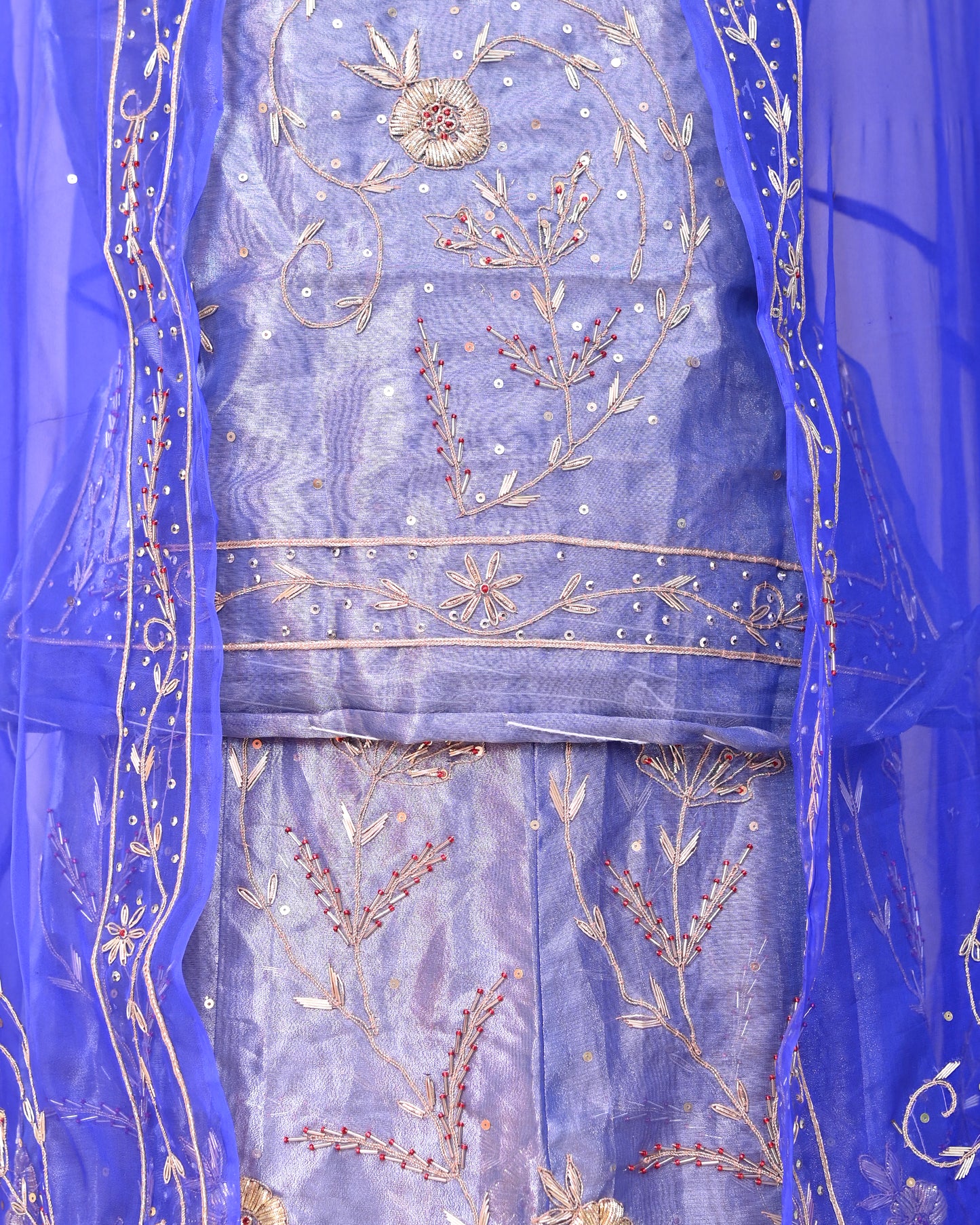 Royal Blue Floral Zardozi Poshak