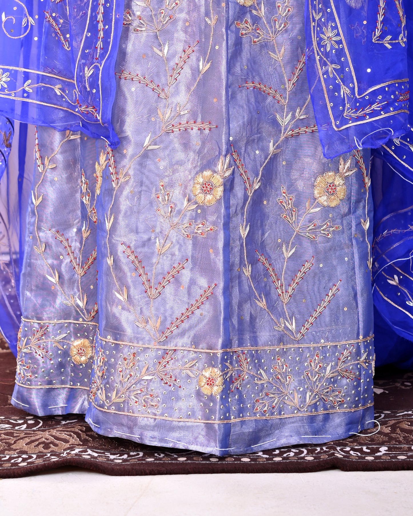 Royal Blue Floral Zardozi Poshak