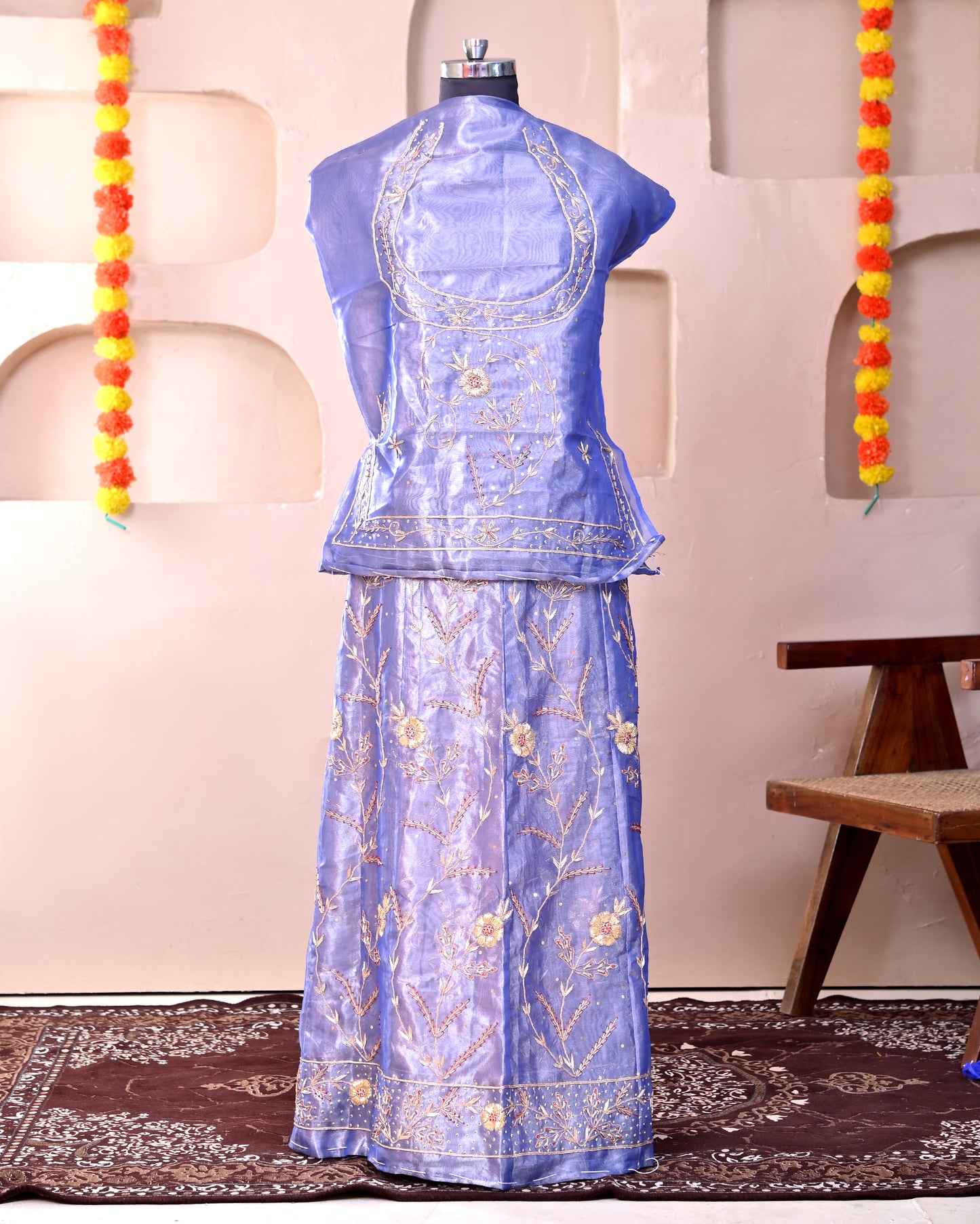 Royal Blue Floral Zardozi Poshak