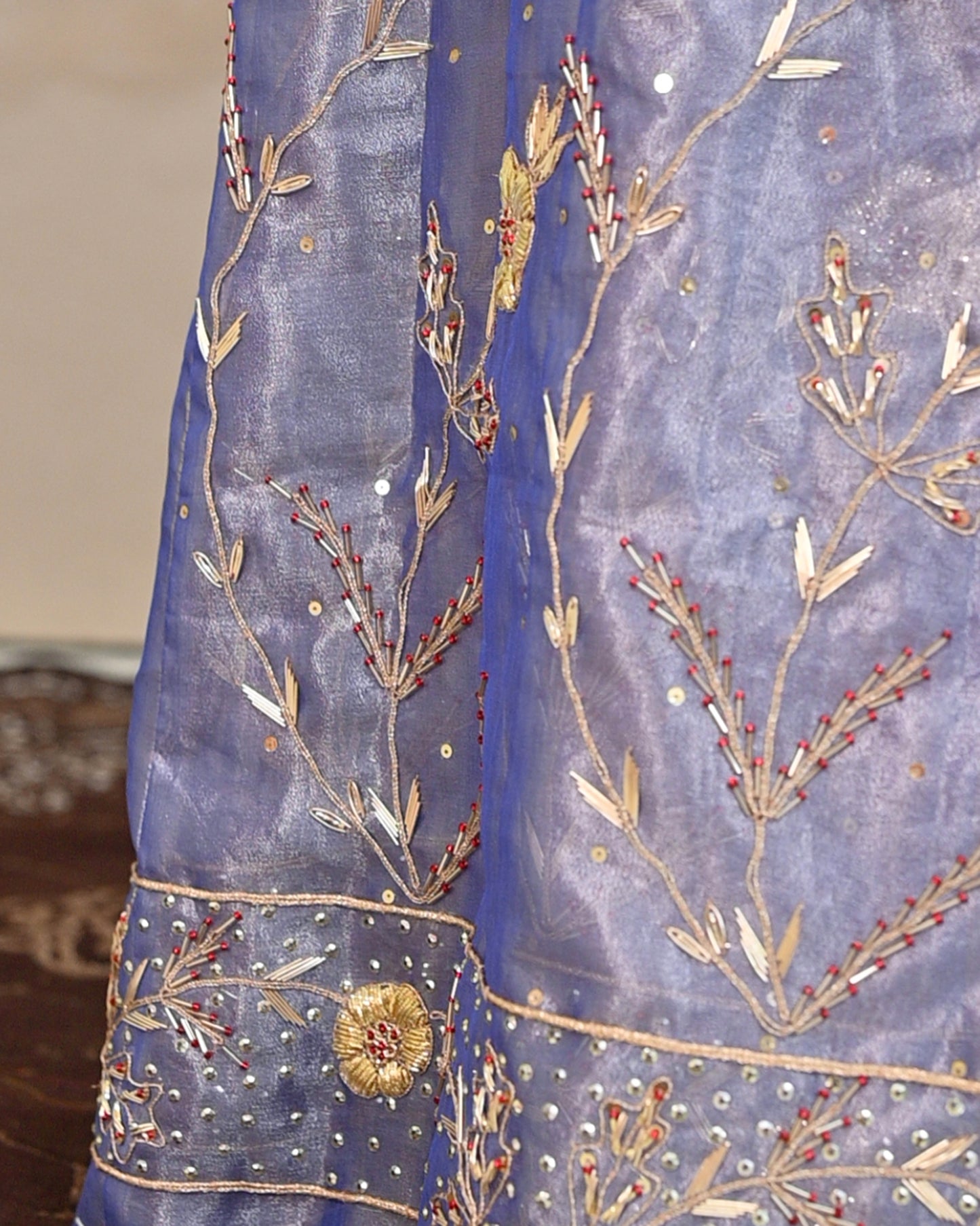 Royal Blue Floral Zardozi Poshak